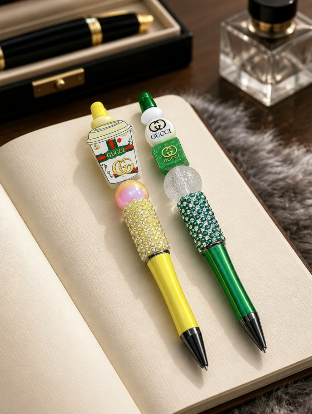 Homemade  Yellow & Green Crystal-Embellished Ballpoint Pens - Set of 2